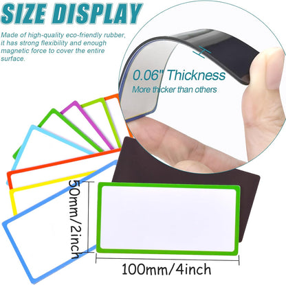 80 Pack Magnetic Dry Erase Labels 8 Colors 4"x2" Magnetic Labels Reusable Strips for Classroom, Office, Cabinet, Write On Magnets Sticker Writable Erasable Name Tags for Fridge