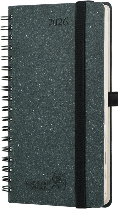 POPRUN 2026 Recycled Weekly Planner 12 Months Pocket Size (3.5'' x 6.5'') - Spiral Calendar Weekly and Monthly for Purse, with Italian Regenrated Leather, Pen Holder - Desert Brown