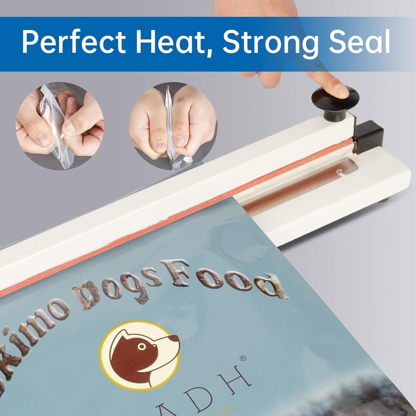 Impulse Heat Sealer with Seal bar, Heavy-Duty Bag Sealing & Cutting Machine, 8mm Sealing Width, 1 Extra Replacement (white, 18 inch)