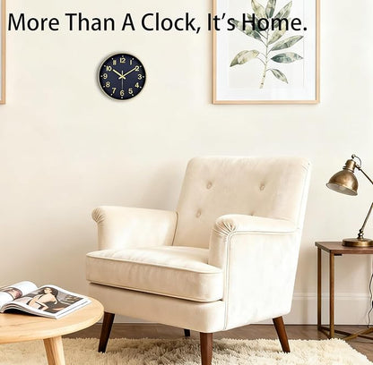 Wall Clock, 8 Inch Wall Clocks Battery Operated, Modern Non Ticking Silent Digital Analog Small Wall Clock for Bedroom Living Room Kitchen Office Gym Classroom Outdoor Clocks, Gold Blue