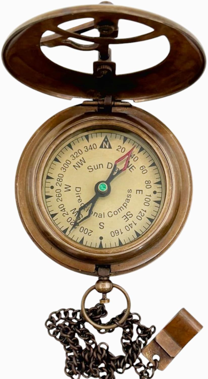 Anniversary Sundial Compass Gift for Him or Her–Antique Brass & Copper Nautical Sundial Compass, Unique 20th 25th 40th 50th Wedding Vintage Ship Replica Sundial Clock