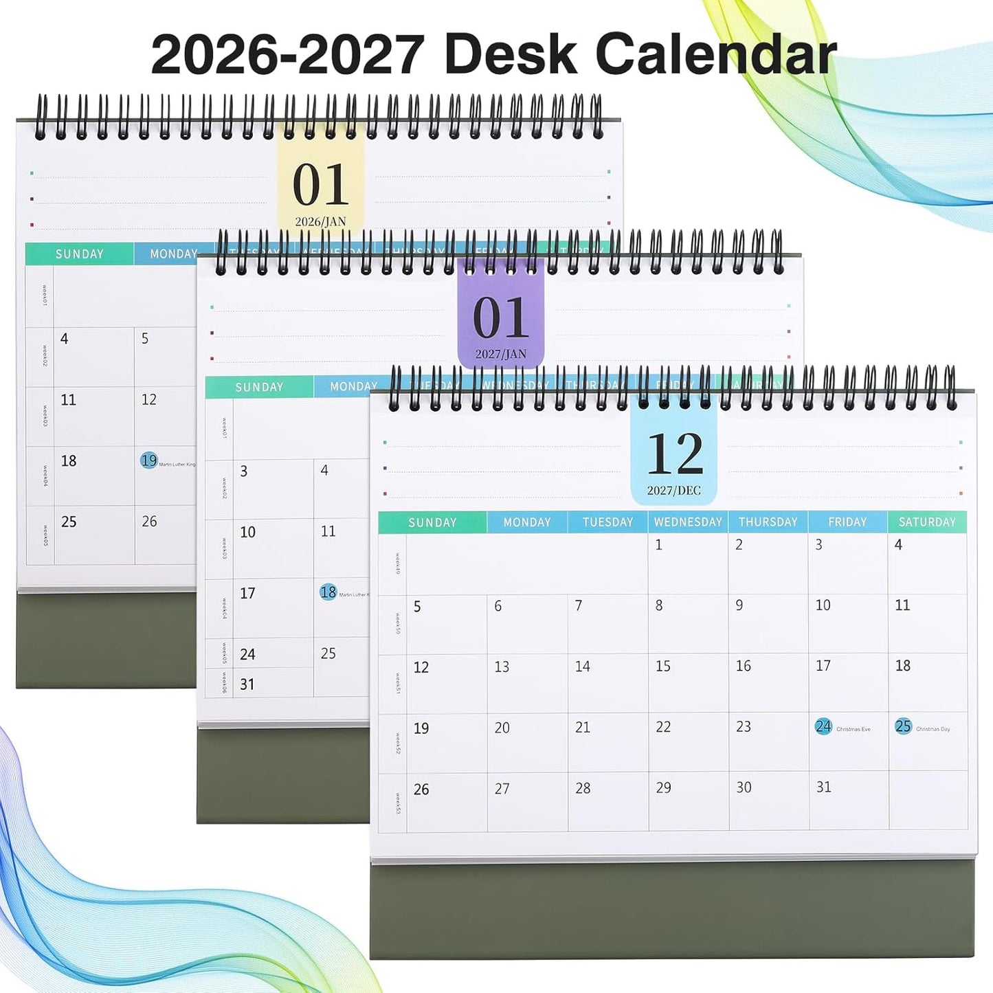 Desk Calendar 2026-2027, 2 Years Calendar Runs from Jan. 2026 until Dec 2027, Table Monthly Planner with Stickers for Home,Office,School Organization(L-Black+Green,9.8" x 9.6")
