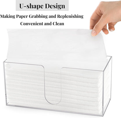 2 Pack Acrylic Paper Towel Holder, Folded Countertop Z-fold C-fold Trifold Napkin Dispenser, Clear Hand Towel Storage Holder Tray for Bathroom, Kitchen, Restaurant