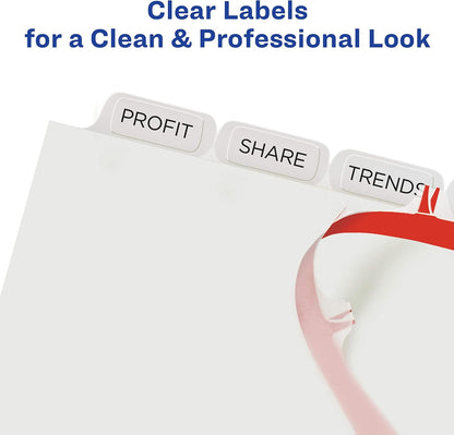 Avery Print & Apply Clear Label Dividers, Index Maker Easy Apply Printable Label Strip, 8 White Tabs, 50 Sets, Case Pack of 2 (11557)