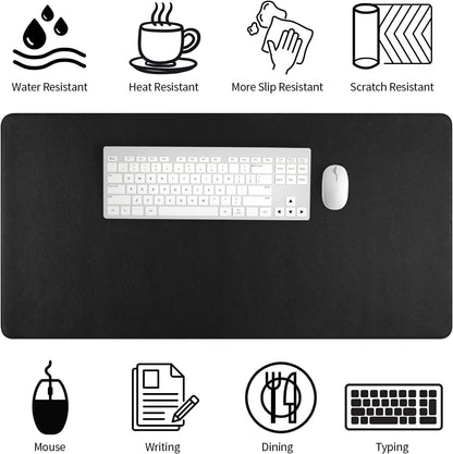 Bloss Desk Mat with Stitched Edges, Leather Large Mouse Pad, Non-Slip Desk Protector Mat, Desk Blotter, Waterproof Desk Pad for Office Home Decor/Black(31.5×15.7 Inches)