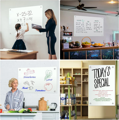 H-Qprobd Dry Erase White Board 48"x36" Glass Magnetic Whiteboard for Wall, Includes 12 Magnets, 8 Markers and 2 Erasers