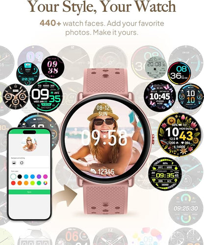 Smart Watch for Women Men, for Android iOS with Sleep & Calorie Monitor, Pedometer Fitness Tracker, Bluetooth Call, IP68 Waterproof, 112+ Sport Modes Round Face Smartwatch (Casual, Pink, 1.39)