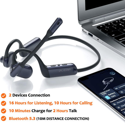 Pilot P200b Pro Wireless Headset with Mic for Work,50dB AI Noise Cancelling Microphone Headphones for Call,Bluetooth 5.3 Open Ear Computer Headset with Microphone for WFH,Mobile Office,Meetings