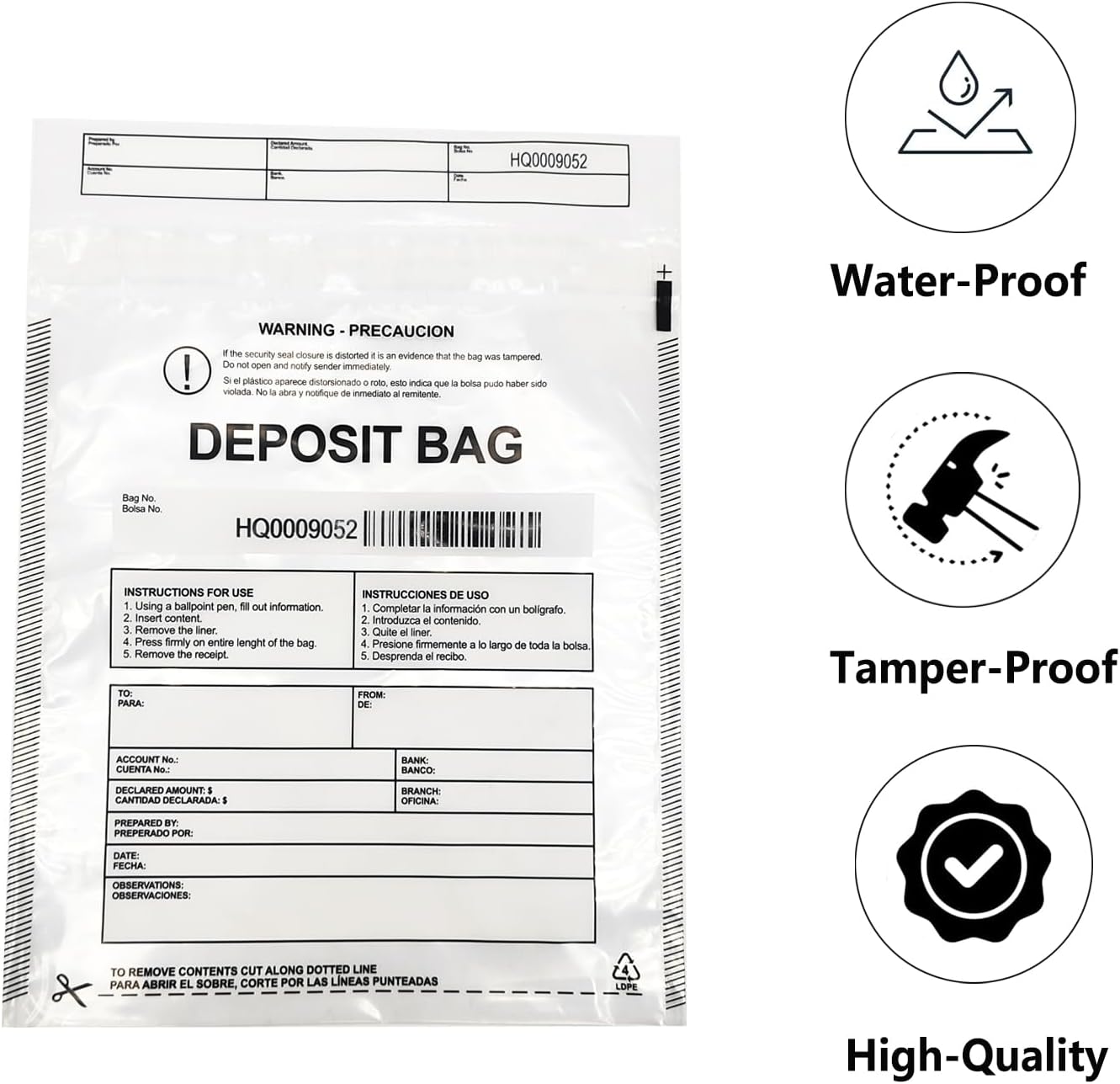 Transparent Plastic Deposit Bags, 500pcs 9x12in Tamper Proof Bag Security Bank Pocket,Cash Transfer Bag with Barcode and Self Sealing Adhesive,Used for Cash,Checks,Credit Cards