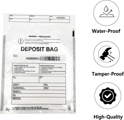 Transparent Plastic Deposit Bags, 500pcs 9x12in Tamper Proof Bag Security Bank Pocket,Cash Transfer Bag with Barcode and Self Sealing Adhesive,Used for Cash,Checks,Credit Cards
