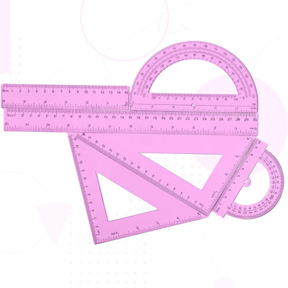 Tenare 6 Pcs Plastic Ruler Math Set Includes 12 Inch 6 Inch Straight Protractor Triangle Geometry Transparent Math Ruler Measuring Tools for School Office Home(Pink)