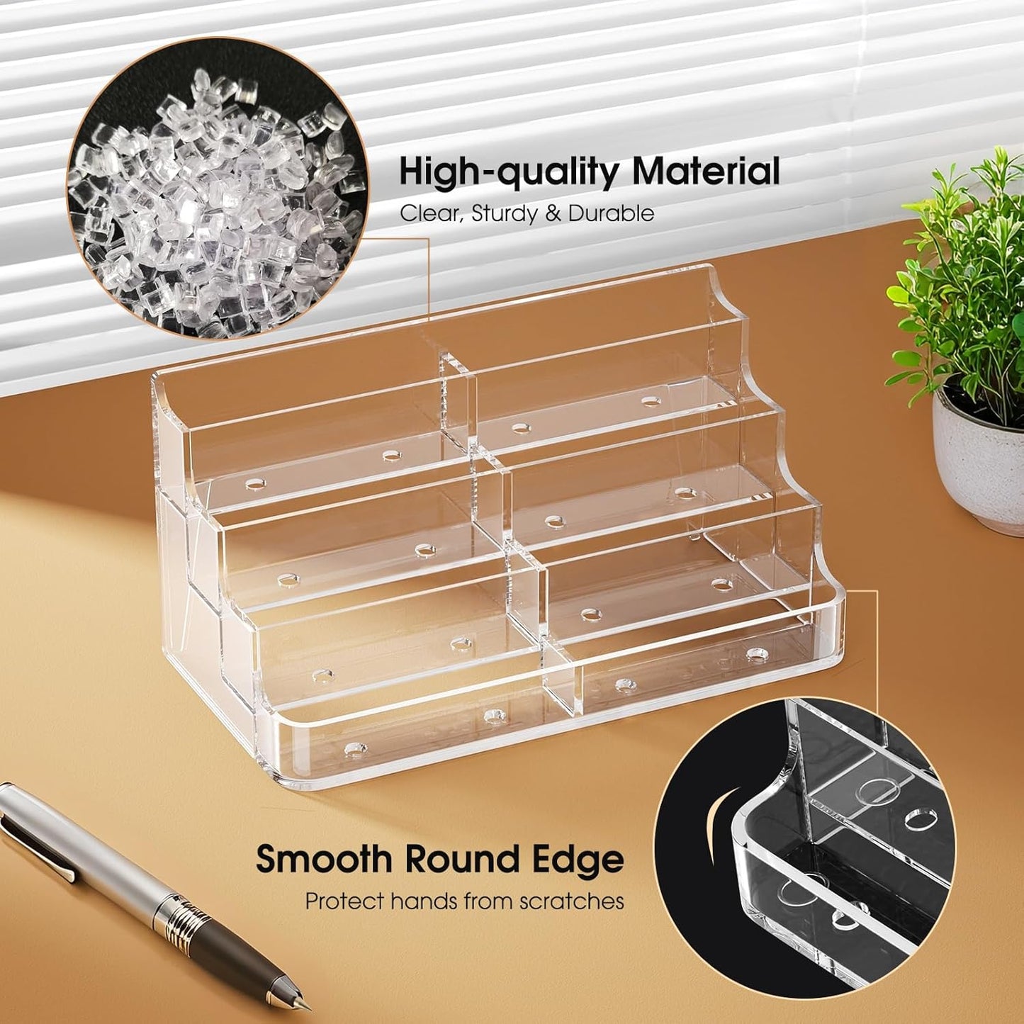 MaxGear Acrylic Business Card Holder for Desk Multiple Business Card Holders, Premium Cards Stand, Clear Plastic Cards Display Holder with 4 Tier for Exhibition, Home and Office, 8 Pocket, 2 Pack