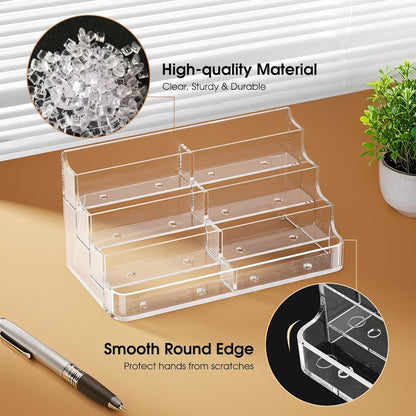 MaxGear Acrylic Business Card Holder for Desk Multiple Business Card Holders, Premium Cards Stand, Clear Plastic Cards Display Holder with 4 Tier for Exhibition, Home and Office, 8 Pocket, 4 Pack