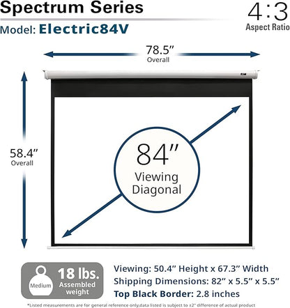 Elite Screens Spectrum, 84-inch Diag 4:3, Electric Motorized 4K/8K Ready Drop Down Projector Screen, ELECTRIC84V