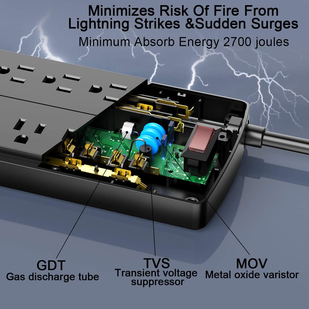 Power Strip, Tcstei Surge Protector with 12 Outlets and 4 USB Ports, 6 Feet Extension Cord (1875W/15A) for for Home, Office, Dorm Essentials, 2700 Joules, ETL Listed, (Black)