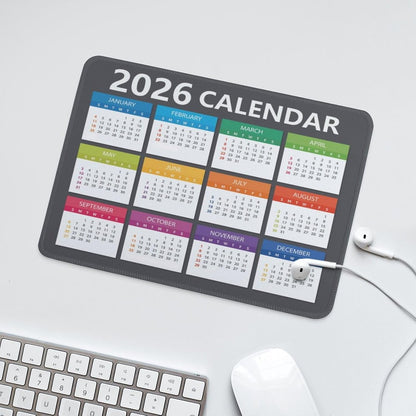 Mouse Pad 2026 Calendar Stitched Edge,Computer Mouse Pads Calendars Non-Slip Rubber Desk Mat Mousepad Gaming Office Keyboard Mat (9.45x7.87 in) (Gray)