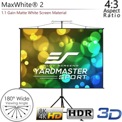 Elite Screens Yard Master Sport, 110-Inch Portable Projector Screen, Dual Tripod/Wall Hanging 2-in-1 Design, 4:3, MaxWhite 1.1 Gain, 180 Degrees, 4K Ultra HD & 3D Ready, Indoor/Outdoor w/ Carry Bag
