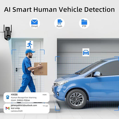 SV3C 4K Dual-Lens PTZ WiFi Outdoor Security Camera, Dual-Band Auto-Tracking ONVIF IP Dome, Color Night Vision, Human & Vehicle Detection, Waterproof, 24/7 Recording, Blueiris & Camhipro Compatible