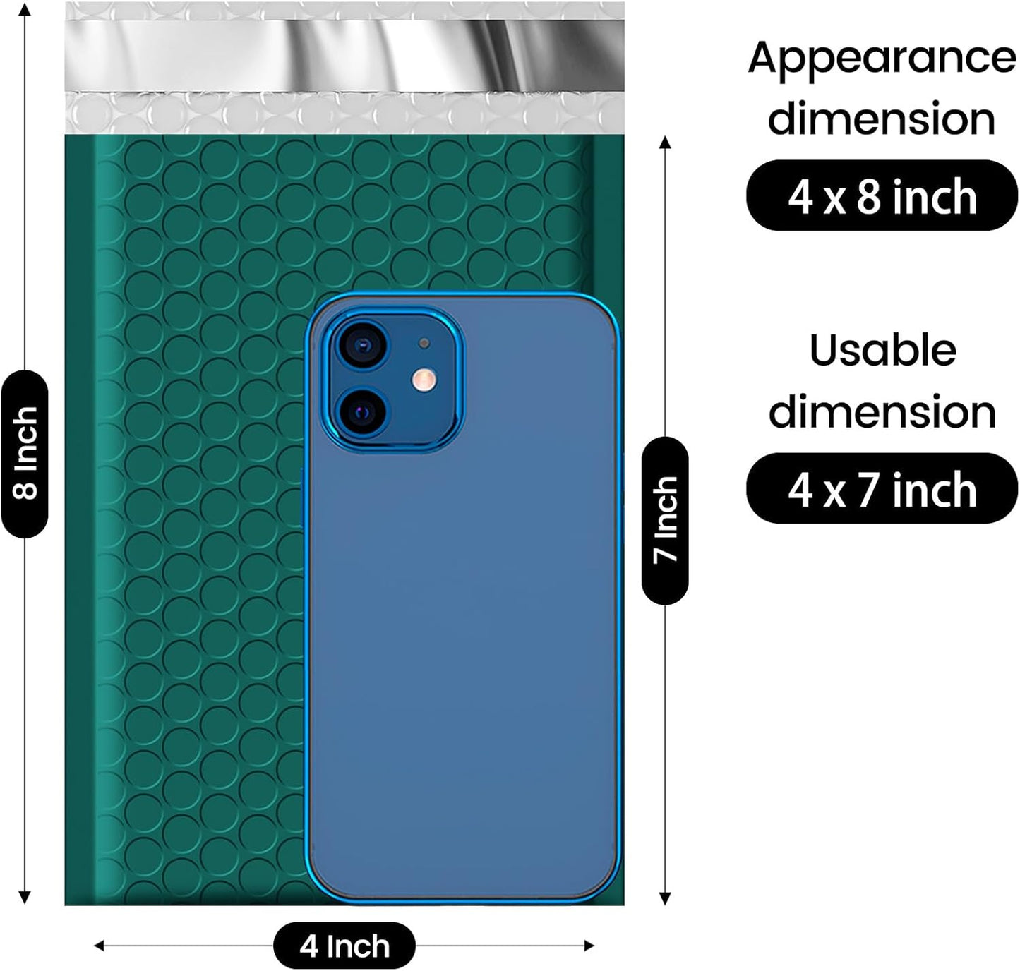 Fuxury Bubble Mailers 4x8" 800 Pack Forest Green Bubble Mailer Bulk Usable Size 4x7" Padded Envelopes Waterproof Shipping Envelopes Padded Mailers for Small Business Mailing #000