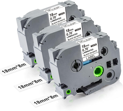 TZe-241 18mm 0.7 Laminated White Tape TZe Replacement for Brother TZe241 P Touch Label Tape 3/4, 18mm TZe Compatible with Brother Label Maker PT-D400 PT-D460 PT-D600 PT-P710BT, 3 Packs