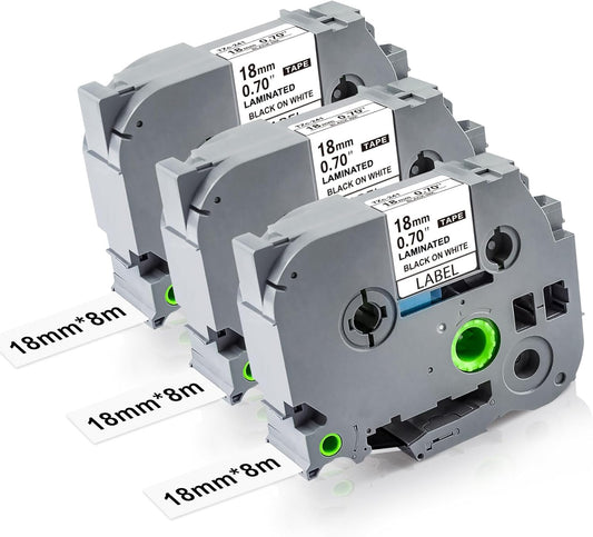 TZe-241 18mm 0.7 Laminated White Tape TZe Replacement for Brother TZe241 P Touch Label Tape 3/4, 18mm TZe Compatible with Brother Label Maker PT-D400 PT-D460 PT-D600 PT-P710BT, 3 Packs