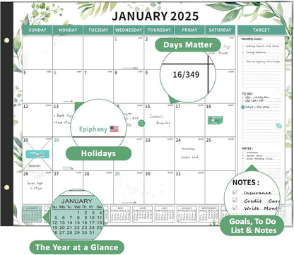 Ospelelf Desk Calendar 2025-2026 Large 22"x17" Monthly Planner Pad with Plastic Cover 18 Months Green Leaves