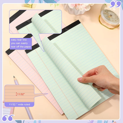 Fuutreo 8 Pcs 8.5'' x 11'' Colored Legal Pad Writing Pads Wide Ruled 50 Sheets Per Notepad Perforated Writing Notepad Office Supplies for School College Office Business (Mixed Colors)