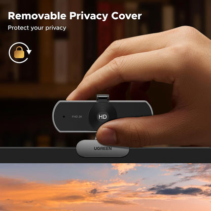 UGREEN 2K Webcam for PC Ultra HD 1080P Computer Webcam with Microphone, PC Camera with Privacy Cover, USB Web Camera for Streaming, Conference, Video Calling, Zoom, Skype, Teams, FaceTime, Silver Grey
