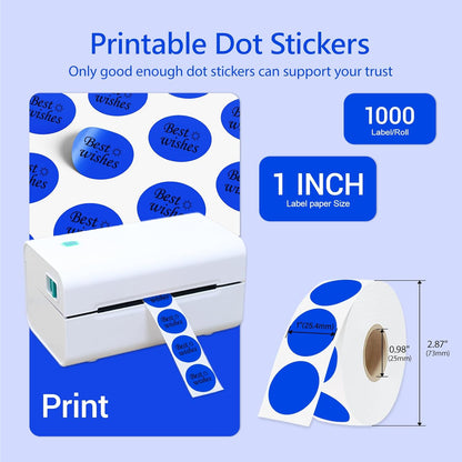 1 Inch Circle Dot Stickers 1000 PCS Color Coding Thermal Labels Dots Writable Printable Small Round Stickers for Office, Classroom, Inventory, Garage, Organizing Storage, DIY, Blue