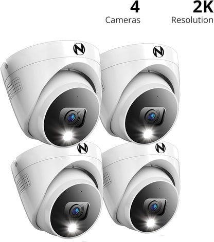 Night Owl Add On Wired 2K HD Indoor/Outdoor Deterrence Dome Cameras with 2-Way Audio (4 Pack)