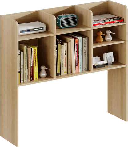 ChooChoo Desktop Bookshelf, Wood Desk Hutch Organizer with 7 Shelves for Computer Desk, Desktop Shelf Bookshelf Storage for College Dorm Office Home, Natural