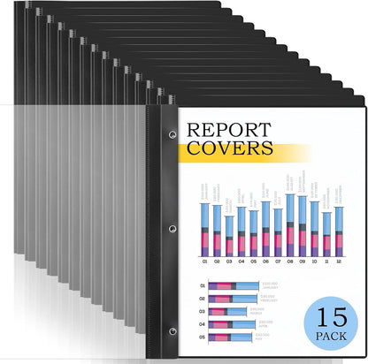 15 Pack Report Covers, COIDEA Report Covers with 3-Prong Fasteners, Presentation Folders for A4 and Letter Size Paper, Clear Front Report Covers Binder Bulk for School Business, 100 Sheet Capacity
