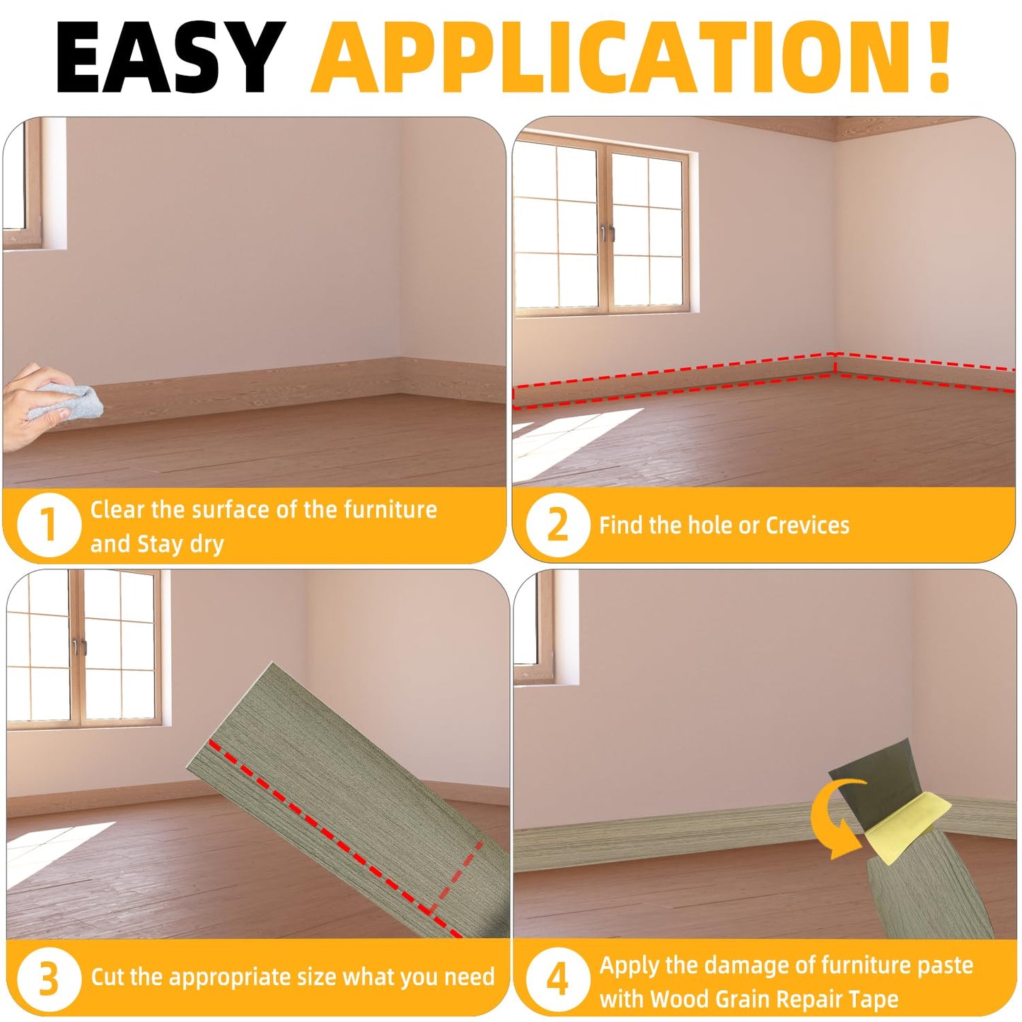 GSCIT Club Wood Grain Repair Tape, 1.7 inch X 50ft Self Adhesive Silver Walnut Grain Repair Patch for Tables, Chairs, Baseboards, Doors, Windows, Floors, Handicraft DIY.