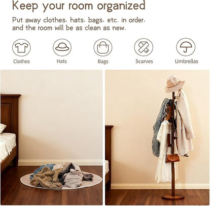 Bamboo Cactus Coat & Clothes Rack Stand, Standing Freestanding Clothing Racks with 6 Hooks for Adults & Kids, Heavy Duty Modern Entryway Living Room Bedroom Corner Coat Rack