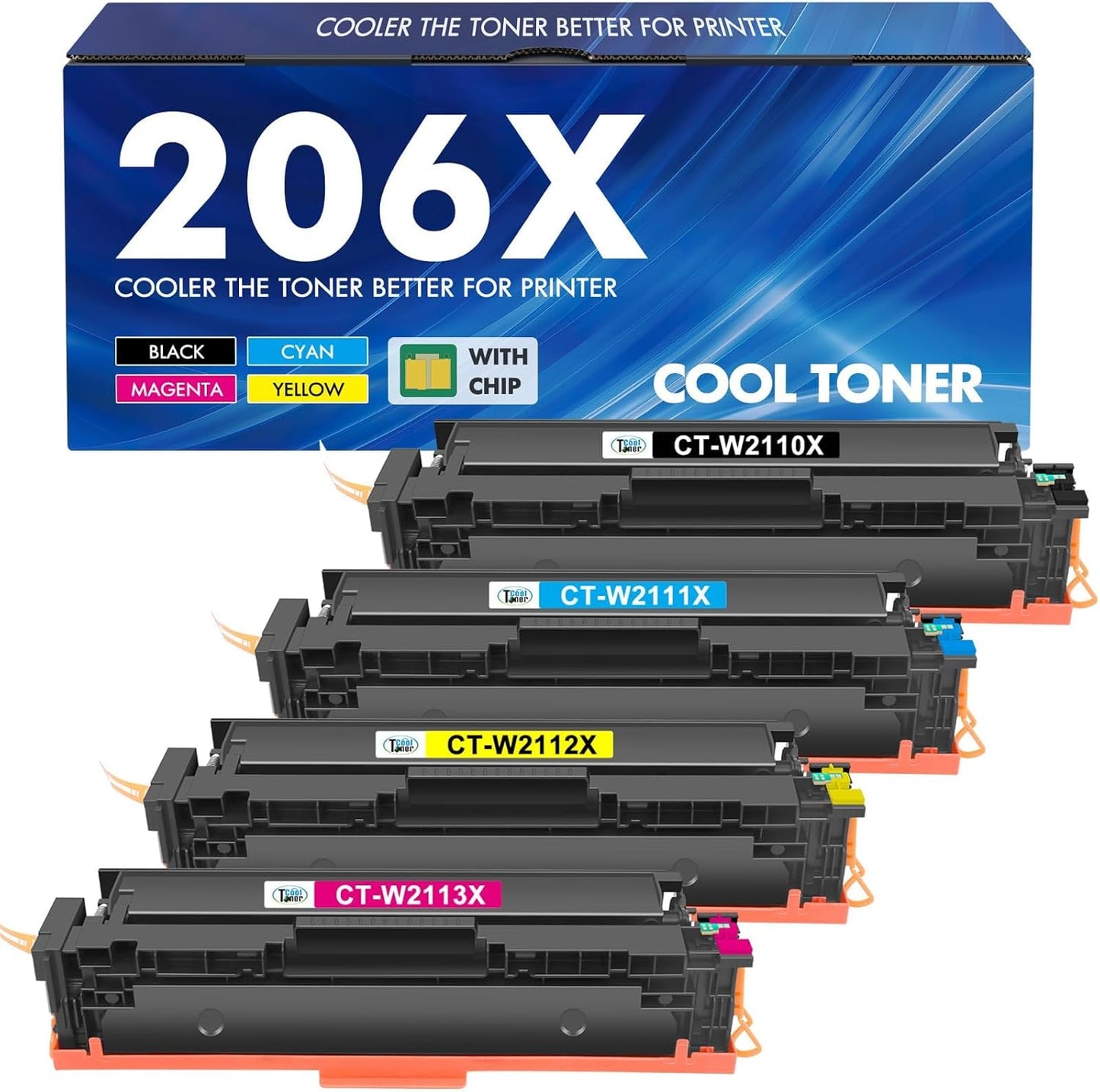 206X 206A Toner Cartridges 4 Pack High Yield M283fdw M255dw Set Compatible Replacement for HP 206X 206A Color Laserjet Pro MFP M283cdw M283 M255 Printer Ink (with Chip) (Black Cyan Yellow Magenta)