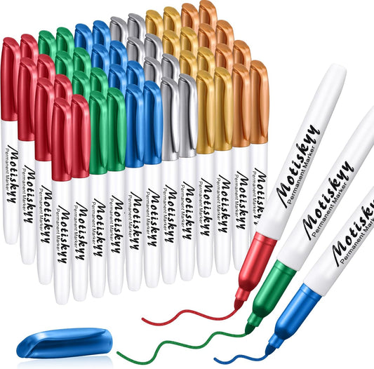 48 Pcs Metallic Permanent Markers Bulk Metallic Marker Pens Medium Tip Quick Dry Paint Pen for Classroom DIY Crafts Artist Illustration Gift Card Making(Colorful)