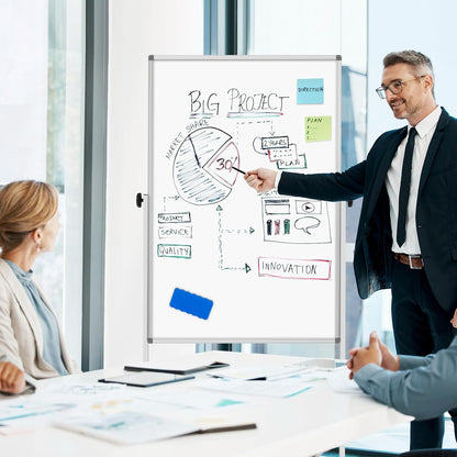 [13 Sq/ft] WALGLASS Rolling Whiteboard & Corkboard Combo with Stand, 24"x40" Reversible Double-Sided White Board Cork Board Combination, Mobile Dry Erase and Bulletin Boards on Wheels