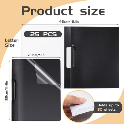 Maitys 25 Pack Clear Report Covers with Clip 11.4 x 9 Inch Presentation Folders Transparent Front Cover Portfolio Folder Resume Folder Interview Report Folders for Letter Size(Black)