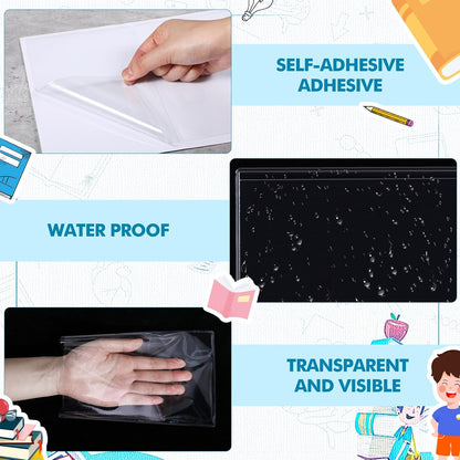 Outus Self Adhesive Shop Ticket Holders Clear Plastic Sleeves Adhesive Pockets Work Order Job Ticket Holders for Home Office Posting Signs(5 x 8 Inch,200 Pcs)