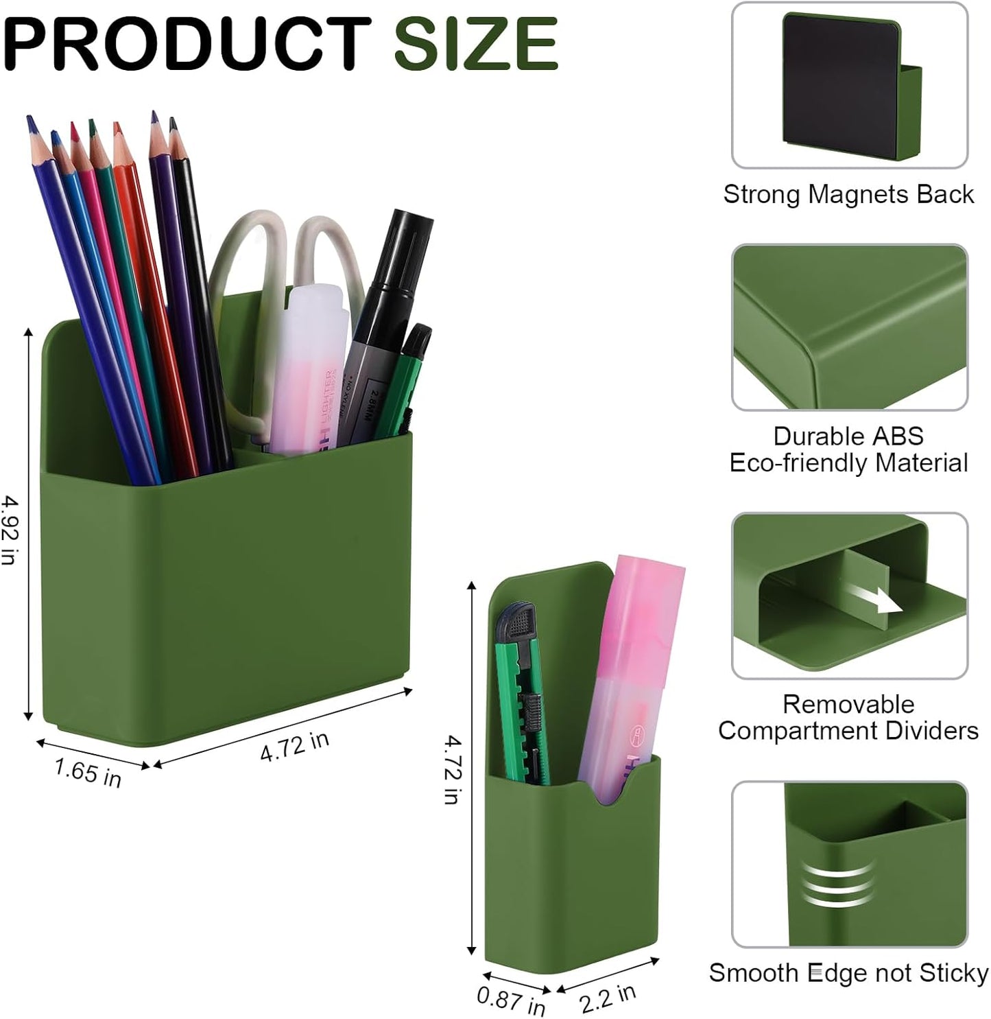 Magnetic Pen Holder,2 Pack Magnetic Dry Erase Marker Holder with Generous Compartments,Strong Magnet Storage Marker Pen Pencil Organizer for Refrigerator,Whiteboard,Locker Accessories