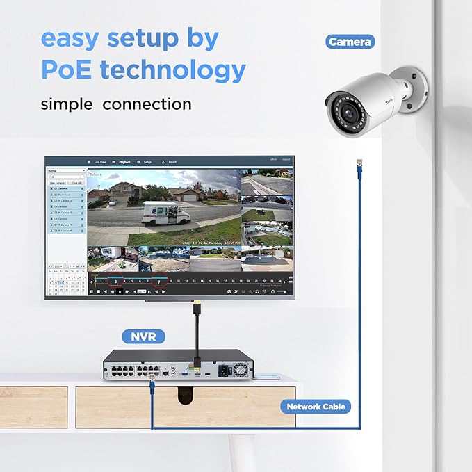 16 Channel Security Camera System, 4K 16CH PoE NVR 4TB HDD, 12PCS 8MP Wired Outdoor Home Surveillance IP PoE Cameras w/AI Human Vehicle Detection, Remote Playback Built-in Mic, PB37F1216-8M