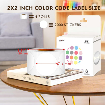 PARLAIM 2 inch Round Color-Code Dot Sticker Labels, 4 Rolls 2000 Adhesive Label Pack in Dispenser Box, White