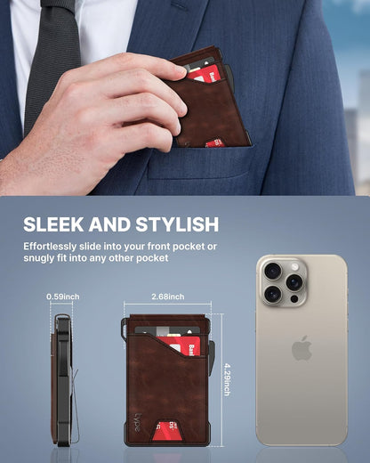 typecase Tactical Wallet for Men Card Holder: Pop Up Card Case, Genuine Leather, Smart, RFID Blocking, Slim, Minimalist, Thin, Front Pocket - 9-13 Card Capacitiy, ID Window, Money Clip (Brown)