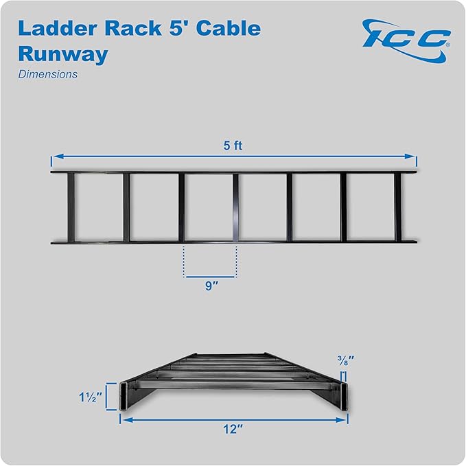 ICC Cable Runway Rack 5' Straight Section, 16-Gauge Steel, Made in USA, 2-Pack