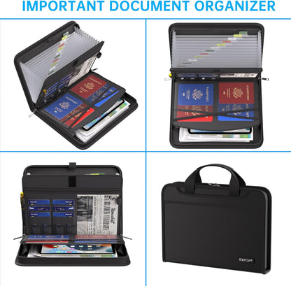 ENGPOW Accordion File Organizer,Fireproof Expanding File Folder with Multi Pockets,13 Pockets Document Organizer with Handle & Labels,Portable Home Travel Safe Storage for Letter A4 Files and More