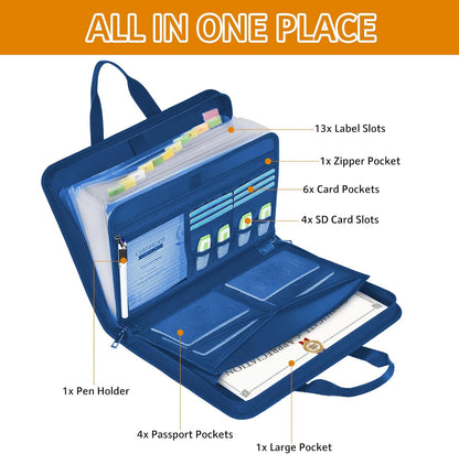 File Organizer Fireproof Expanding Accordion File Folder with Zipper Labels13 Pockets Document Organizer Holder Storage Box Bag for Business Office Receipt Home Travel