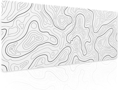 White Topographic Contour Gaming Mouse Pad XL Geographic Map Lines Minimalist Extended Large Mat Mousepad Desk Pad Non-Slip Rubber Base Stitched Edge Long Keyboard Pad for Computer,31.5×11.8 Inch