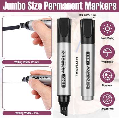 Fuutreo 10 Pack Jumbo Permanent Markers Bulk Large Chisel Tip Permanent Markers Quick Drying Waterproof Big Huge Poster Pens for Office, Logistics Company and More(Multicolor)