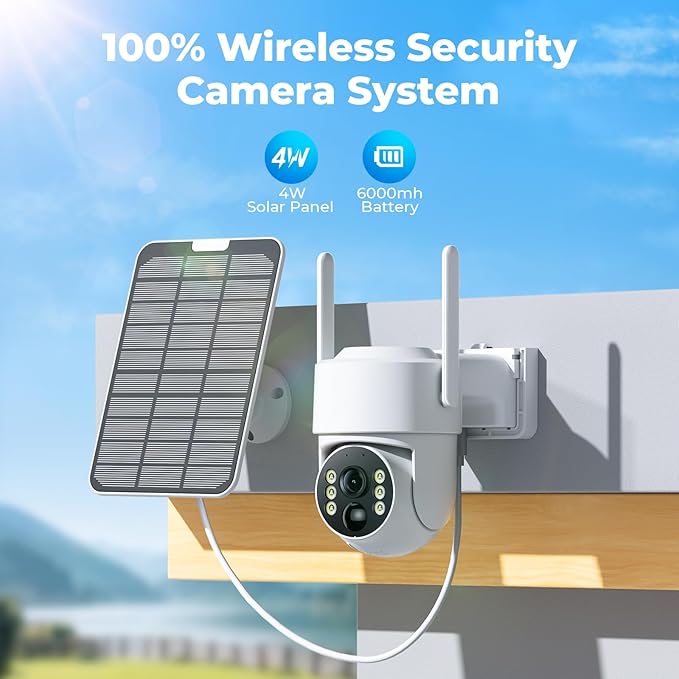 Camcamp Security Cameras Wireless Outdoor, Solar Powered Wireless Security Camera System, 2K PTZ, Color Night Vision, PIR Motion Detection, App Alert, 2-Way Talk, IP66 Waterproof