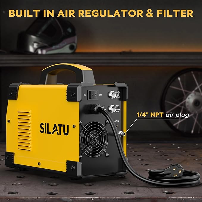 SILATU Plasma Cutter, 65Amps Non-HF Blowback Pilot Arc CNC Plasma Cutter Machine, 110/220V Dual Voltage Large LED Display Air Sensor Technology, 3/5'' Clean Cut 1'' Max Cut, PT/2T/4T for Beginners DIY